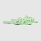 Interlocking rubber G sandal – pale green rubber Women's Interlocking G cut-out Rubber sole Flat 0.4"heel height – LUX VERSE Luxury Designer Fashion Outlet