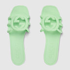 Interlocking rubber G sandal – pale green rubber Women's Interlocking G cut-out Rubber sole Flat 0.4"heel height – LUX VERSE Luxury Designer Fashion Outlet