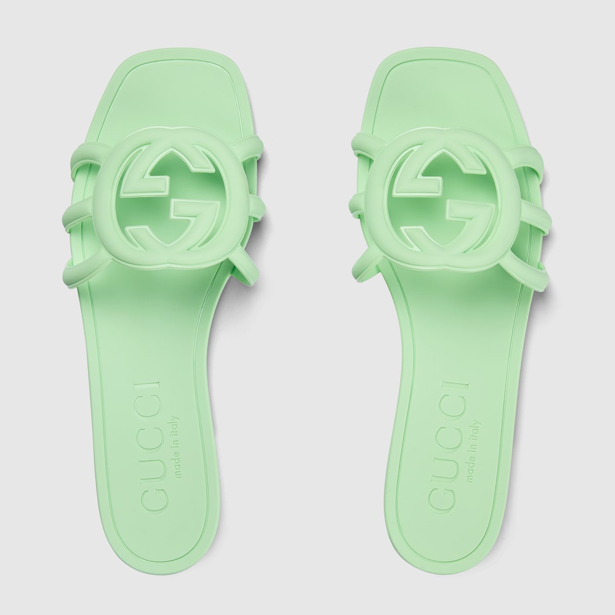 Interlocking rubber G sandal – pale green rubber Women's Interlocking G cut-out Rubber sole Flat 0.4"heel height – LUX VERSE Luxury Designer Fashion Outlet
