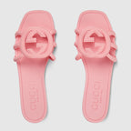 Women's Interlocking rubber G sandal – this slide sandal appears in pink rubber with an Interlocking G cut-out enriching – LUX VERSE Luxury Designer Fashion Outlet