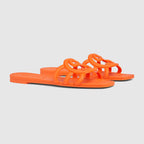 Interlocking rubber G slide sandal – orange rubber Women's Interlocking G cut-out Rubber sole Flat 0.4"heel height – LUX VERSE Luxury Designer Fashion Outlet