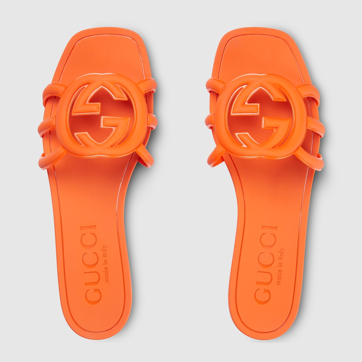 Interlocking rubber G slide sandal – this slide sandal appears in orange rubber with an Interlocking G cut-out enriching – LUX VERSE Luxury Designer Fashion Outlet