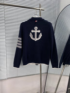 Marineblaue Strickjacke aus Wolle mit vier Streifen – Herren
