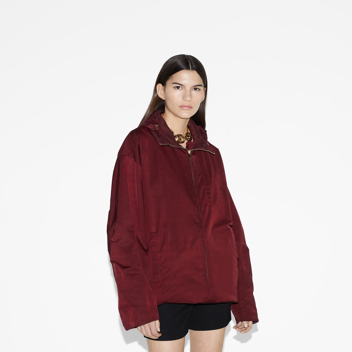 Reversible canvas jacket – the style features drawstring adjustment in the fixed hood and hem, highlighting – LUX VERSE Luxury Designer Fashion Outlet