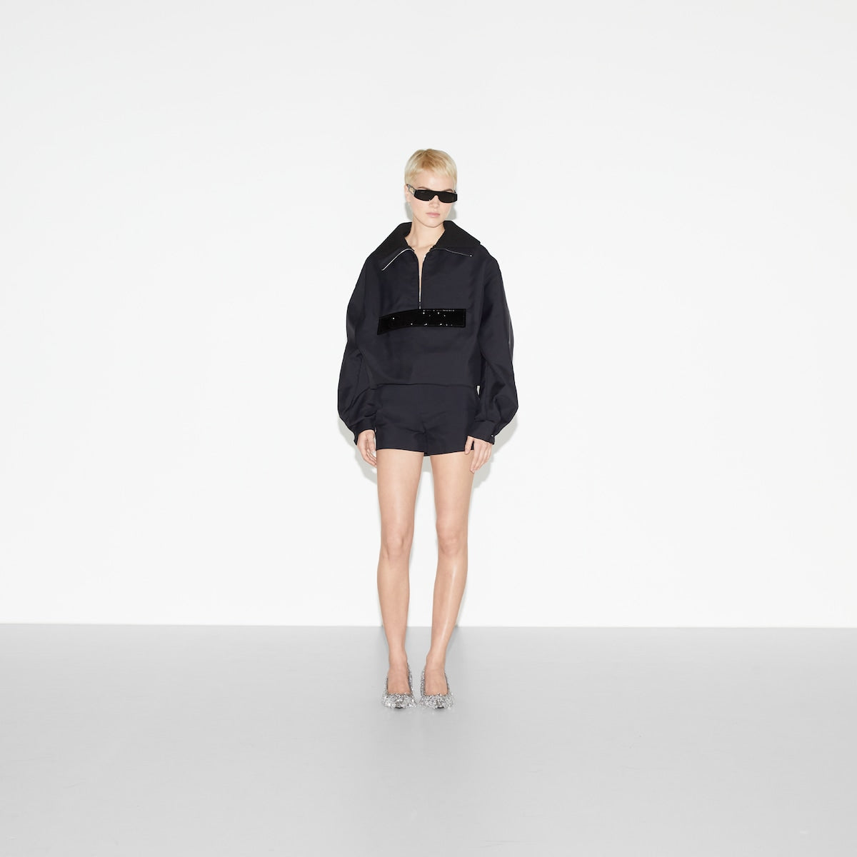 Techno garbardine caban – the front features a leather patch with a debossed logo that subtly contrasts – LUX VERSE Luxury Designer Fashion Outlet