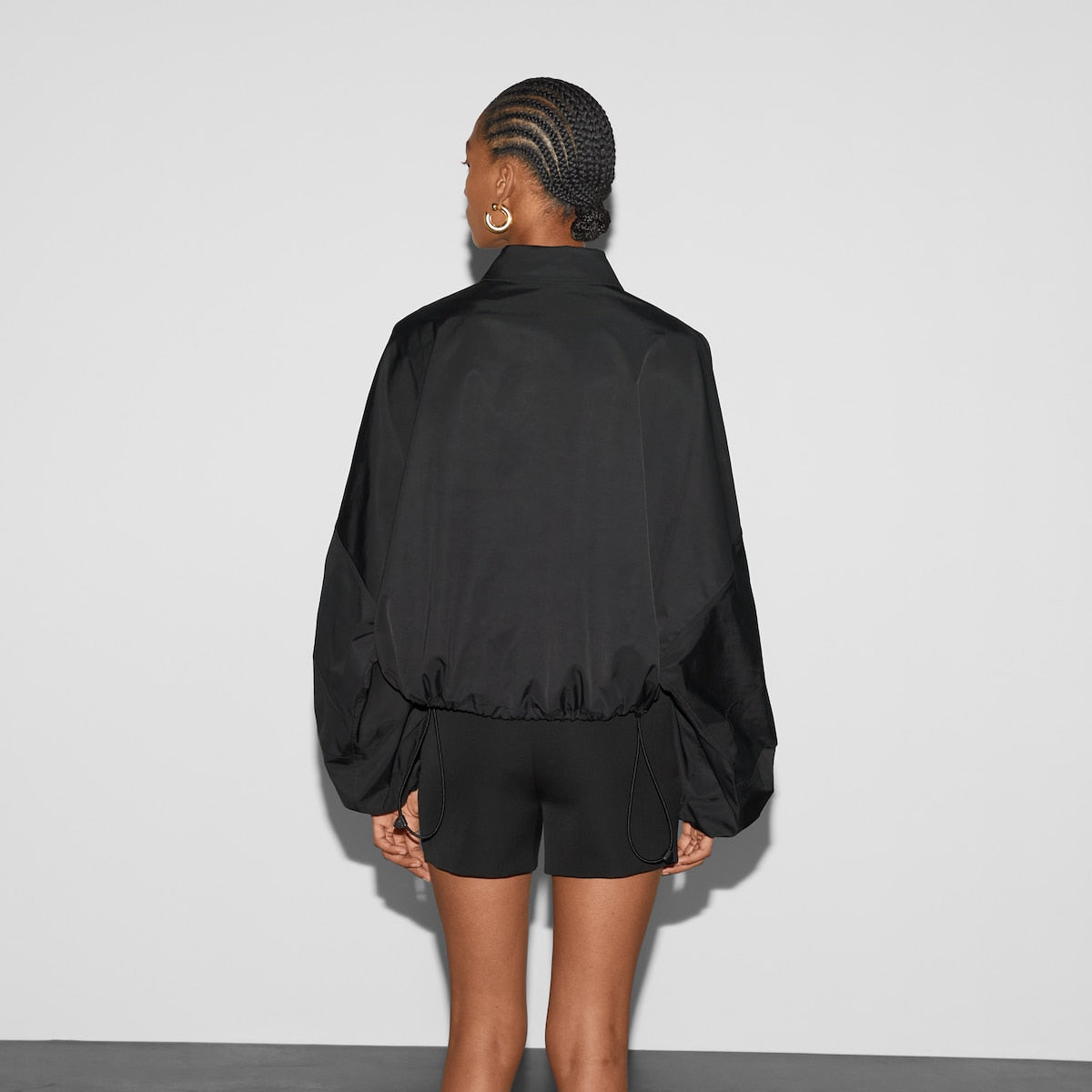 Polyester twill bomber jacket – this bomber jacket is crafted from black polyester twill – LUX VERSE Luxury Designer Fashion Outlet