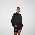 Polyester twill bomber jacket – black polyester twill Embroidery Unlined Point neck Adjustable drawstring at the hem – LUX VERSE Luxury Designer Fashion Outlet