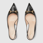 Women's Horsebit slingback leather pump – the silhouette is completed with a point toe, elastic strap and low heel that offer – LUX VERSE Luxury Designer Fashion Outlet