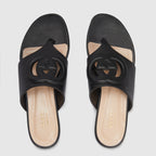 Women's Interlocking cut-out sandal – these versatile sandals are presented in black leather and feature a central – LUX VERSE Luxury Designer Fashion Outlet