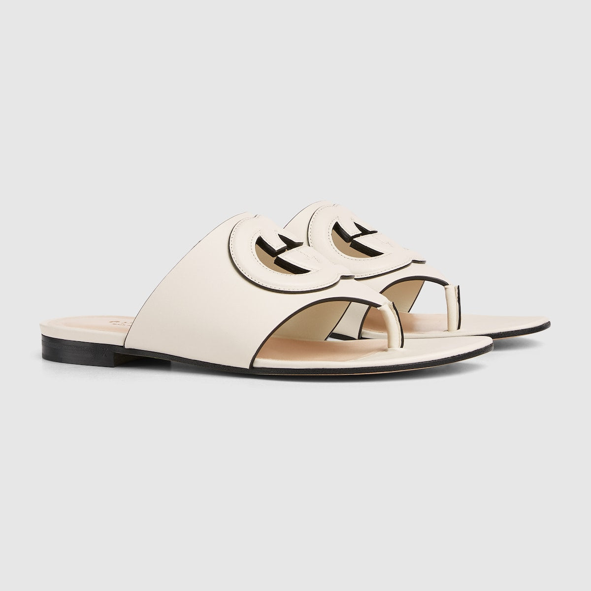 Women's Interlocking G cut-out sandal – white leather Women's Interlocking G cut-out Leather sole Flat 0.3"height, based on – LUX VERSE Luxury Designer Fashion Outlet