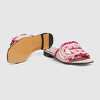 Interlocking slide sandal – fuchsia canvas Women's Frayed Interlocking G cut-out Leather sole Flat 0.4"height, – LUX VERSE Luxury Designer Fashion Outlet