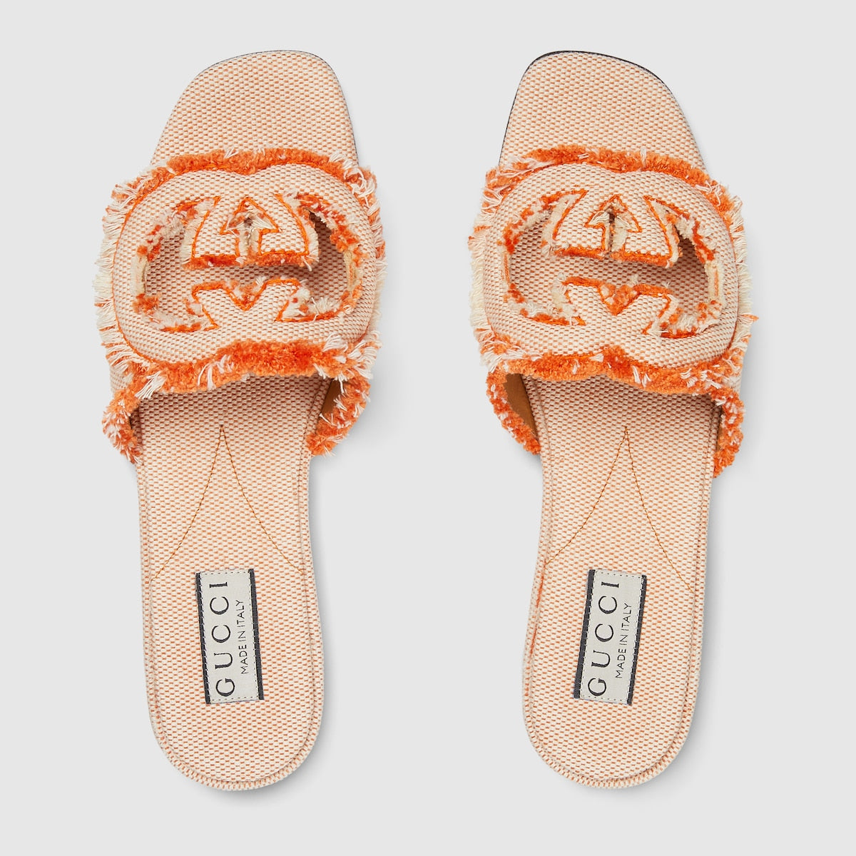 Women's Interlocking G sandal – orange canvas Women's Frayed Interlocking G cut-out Leather sole Flat 0.4"height, – LUX VERSE Luxury Designer Fashion Outlet