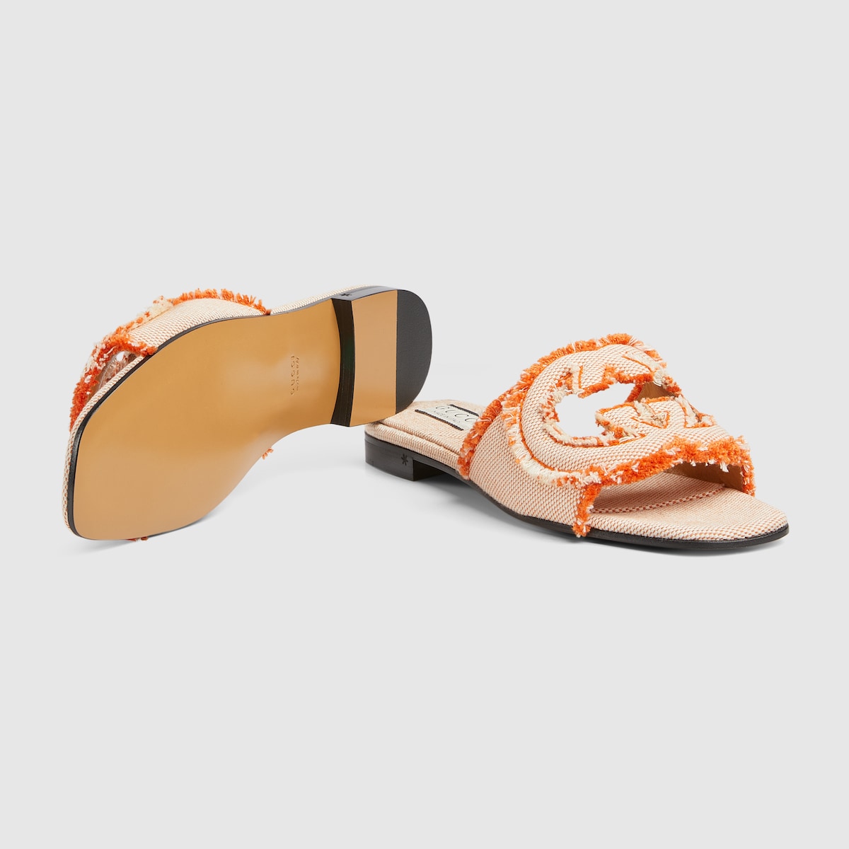 Women's Interlocking G sandal – orange canvas Women's Frayed Interlocking G cut-out Leather sole Flat 0.4"height, – LUX VERSE Luxury Designer Fashion Outlet