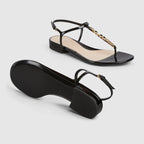 Women's Signoria thong sandal – with its shiny patent leather, leather sole and eye-catching chain, this sandal – LUX VERSE Luxury Designer Fashion Outlet