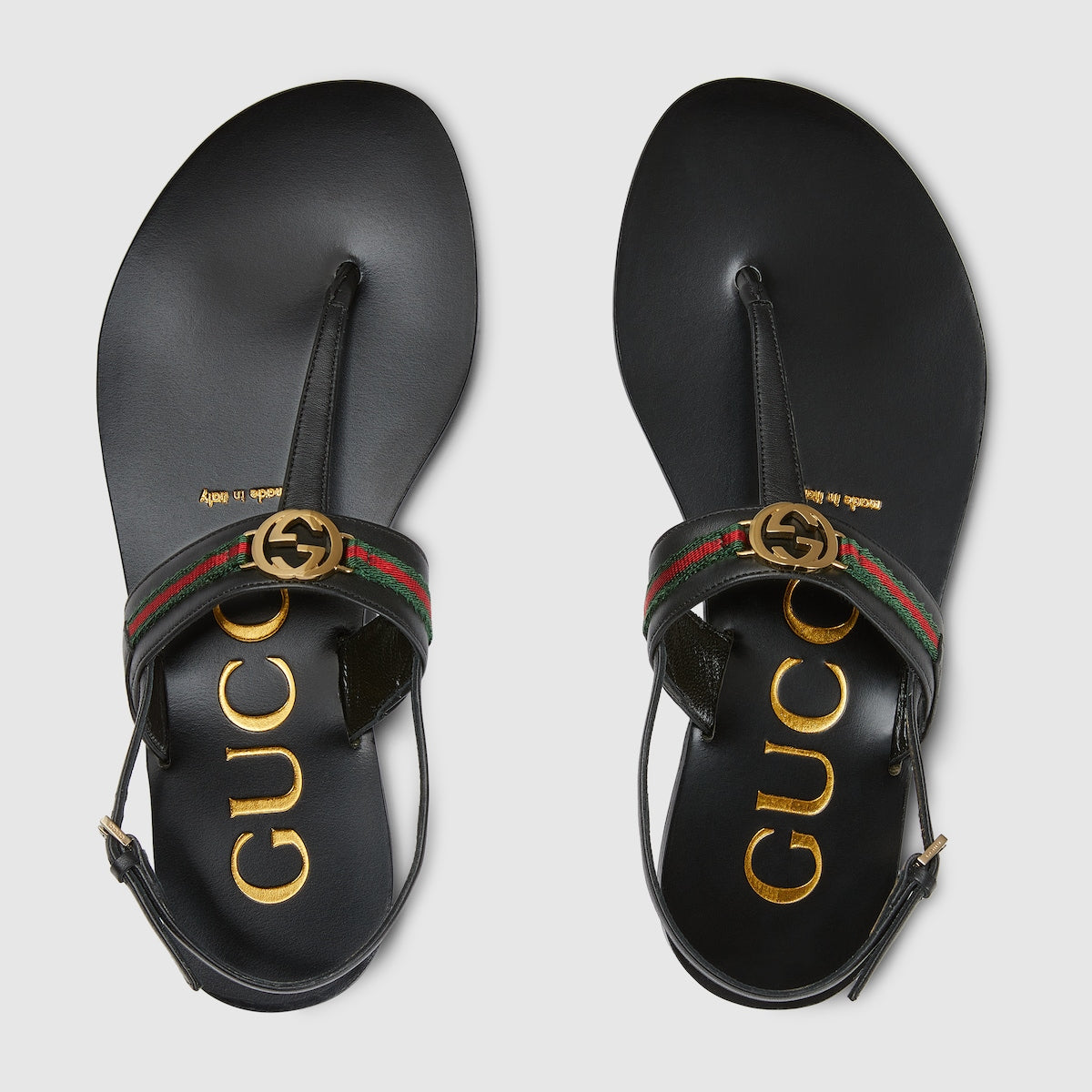Interlocking G Web sandal – these streamlined sandals are presented in black leather and reveal a central – LUX VERSE Luxury Designer Fashion Outlet
