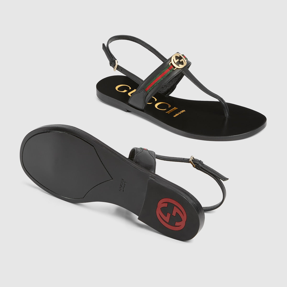 Interlocking G Web sandal – these streamlined sandals are presented in black leather and reveal a central – LUX VERSE Luxury Designer Fashion Outlet
