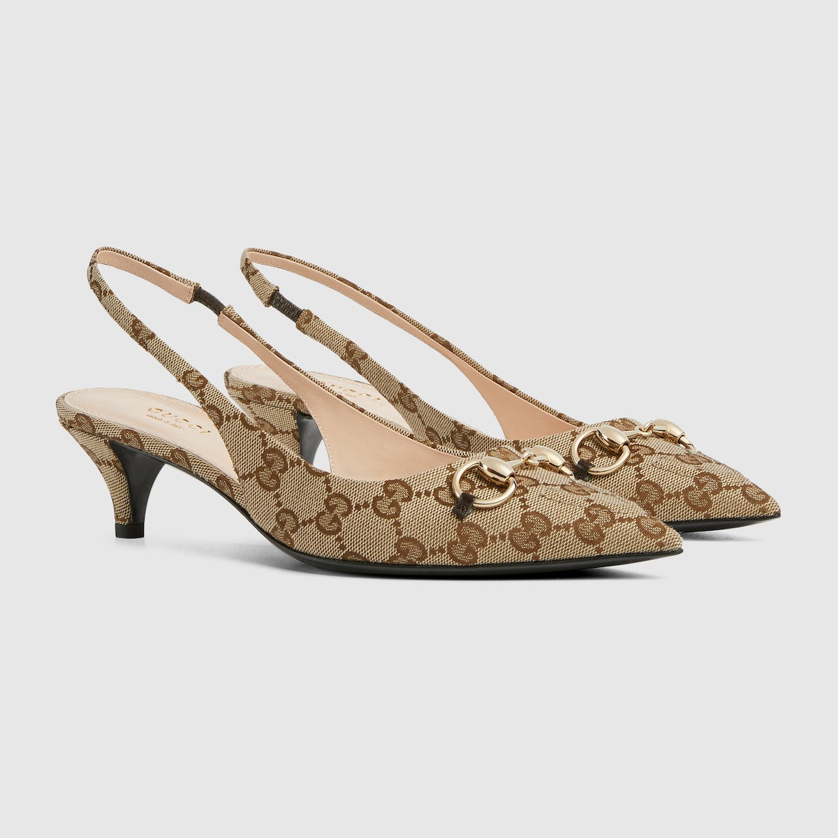 Women's GG slingback pump – the beige and brown motif is accentuated by brown leather trim and light gold-toned – LUX VERSE Luxury Designer Fashion Outlet