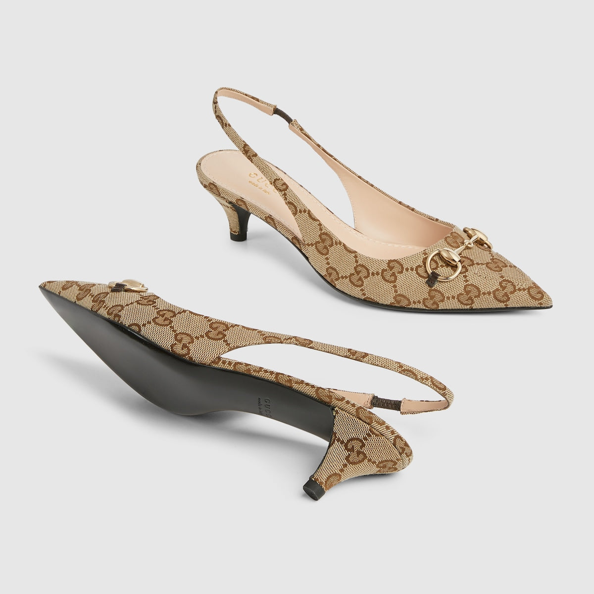Women's GG slingback pump – the beige and brown motif is accentuated by brown leather trim and light gold-toned – LUX VERSE Luxury Designer Fashion Outlet