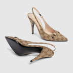 Women's canvas slingback pump – they are completed with a point toe, elastic strap and high heel – LUX VERSE Luxury Designer Fashion Outlet