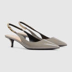 Signoria leather pump – light grey patent leather Women's Pointed toe Stitched by hand Leather sole Elastic – LUX VERSE Luxury Designer Fashion Outlet