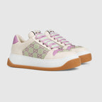 Screener leather Sneaker – this variation, in white purple leather is defined by a GG Crystal canvas insert – LUX VERSE Luxury Designer Fashion Outlet