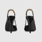 Signoria slingback leather pump – with its shiny patent leather, pointed toe and eye-catching chain, this slingback – LUX VERSE Luxury Designer Fashion Outlet
