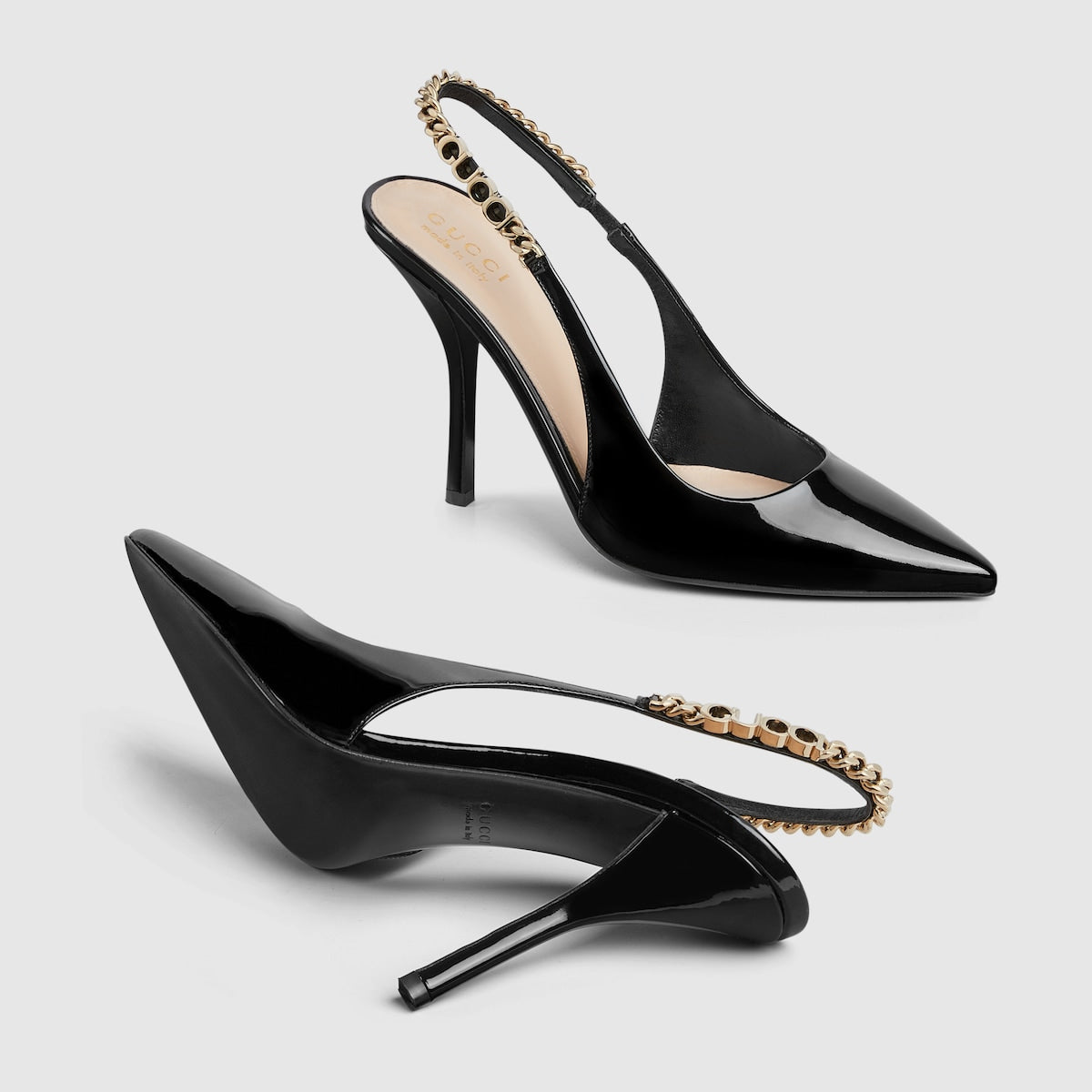 Signoria slingback leather pump – black patent leather Women's Pointed toe Stitched by hand Leather sole Elastic – LUX VERSE Luxury Designer Fashion Outlet