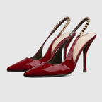 Signoria pump – with its shiny patent leather, pointed toe and eye-catching chain, this slingback – LUX VERSE Luxury Designer Fashion Outlet