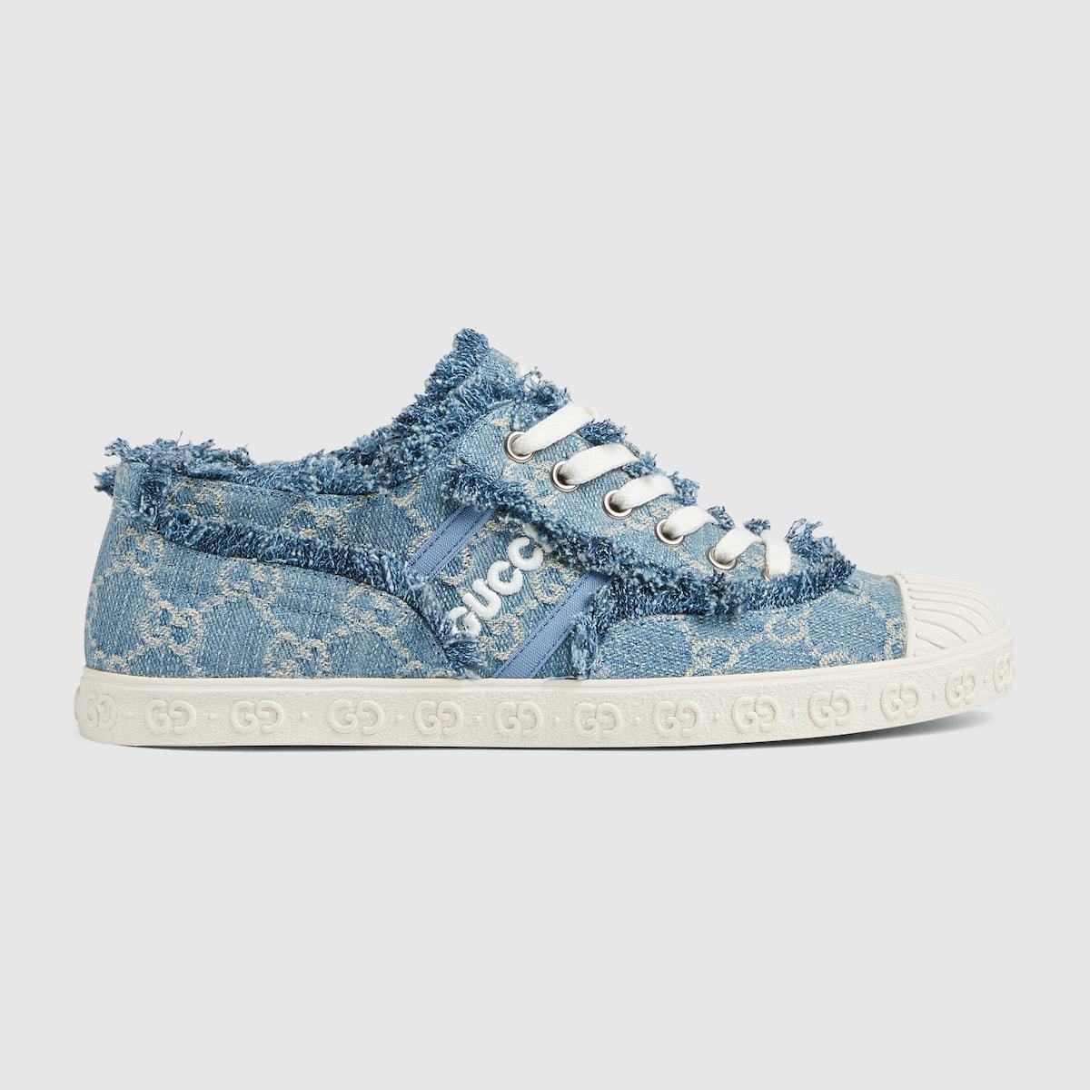 Women's GG denim sneaker – appearing in light blue, this pair of women's lace-up sneakers is defined by – LUX VERSE Luxury Designer Fashion Outlet