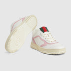 Women's Re-Web Leather Sneaker – this pair is crafted from white leather with a pink leather trim detail – LUX VERSE Luxury Designer Fashion Outlet