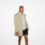 Cotton stretch garbardine coat – beige cotton stretch gabardine, with a glossy finishing on the inside panel Contrast – LUX VERSE Luxury Designer Fashion Outlet