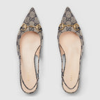 Women's Horsebit slingback ballet flat – the beige and blue motif is accentuated by a light gold-toned hardware – LUX VERSE Luxury Designer Fashion Outlet