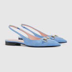 Women's slingback canvas ballet flat – the light blue color is accentuated by a light gold-toned hardware – LUX VERSE Luxury Designer Fashion Outlet