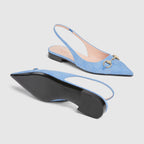 Women's slingback canvas ballet flat – the light blue color is accentuated by a light gold-toned hardware – LUX VERSE Luxury Designer Fashion Outlet