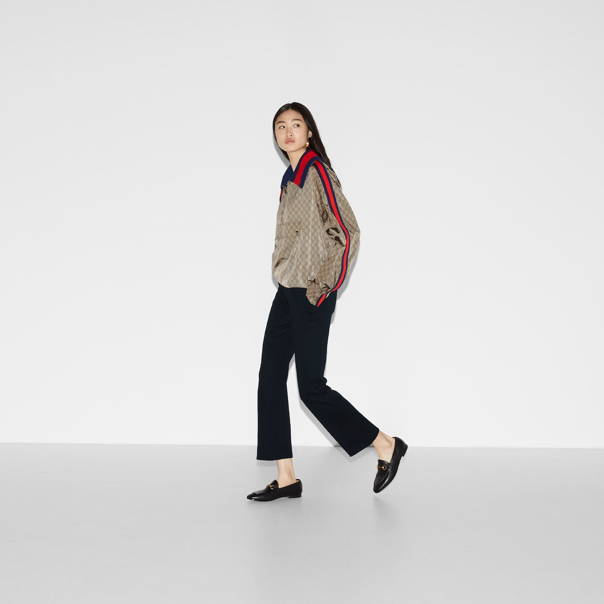 GG nylon jacket – this jacket is presented in beige and ebony GG nylon is enriched with a striped knit – LUX VERSE Luxury Designer Fashion Outlet