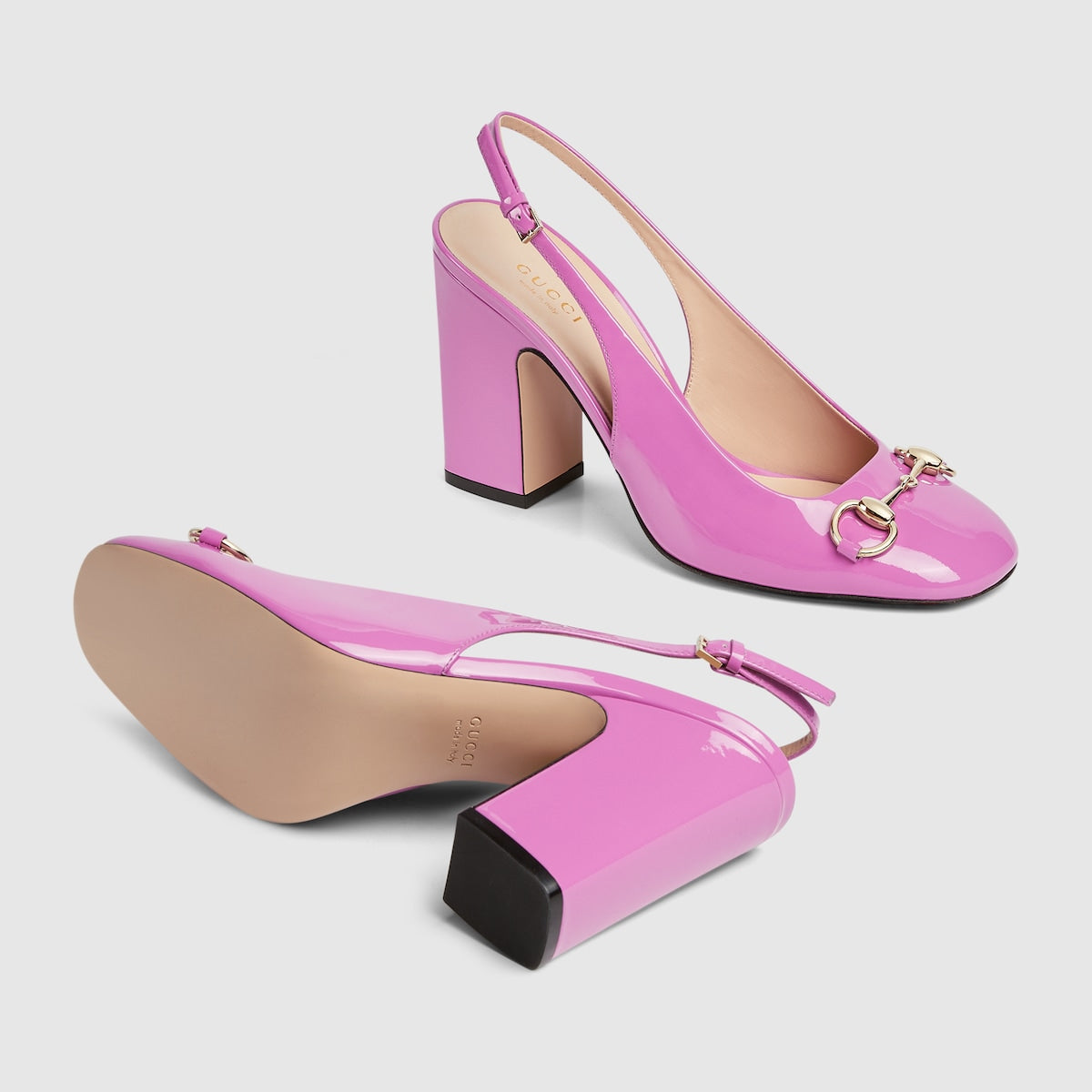 Women's Horsebit leather slingback – pink patent leather Women's Light gold-toned hardware Horsebit Rounded toe Leather – LUX VERSE Luxury Designer Fashion Outlet