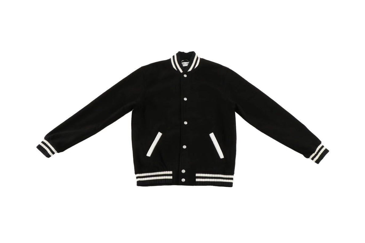 Black Wool Plain Varsity - Men's