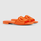 Interlocking G slide sandal – orange GG canvas Women's Piping detail Interlocking G cut-out Leather sole Flat Heel – LUX VERSE Luxury Designer Fashion Outlet