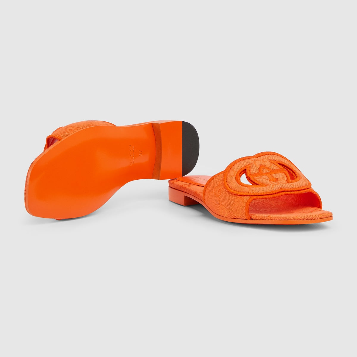 Interlocking G slide sandal – orange GG canvas Women's Piping detail Interlocking G cut-out Leather sole Flat Heel – LUX VERSE Luxury Designer Fashion Outlet