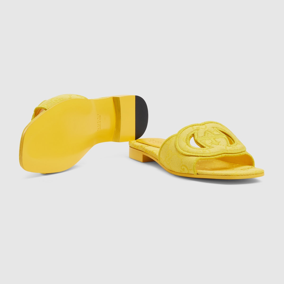 Women's Interlocking G slide sandal – yellow GG canvas Women's Piping detail Interlocking G cut-out Leather sole Flat Heel – LUX VERSE Luxury Designer Fashion Outlet