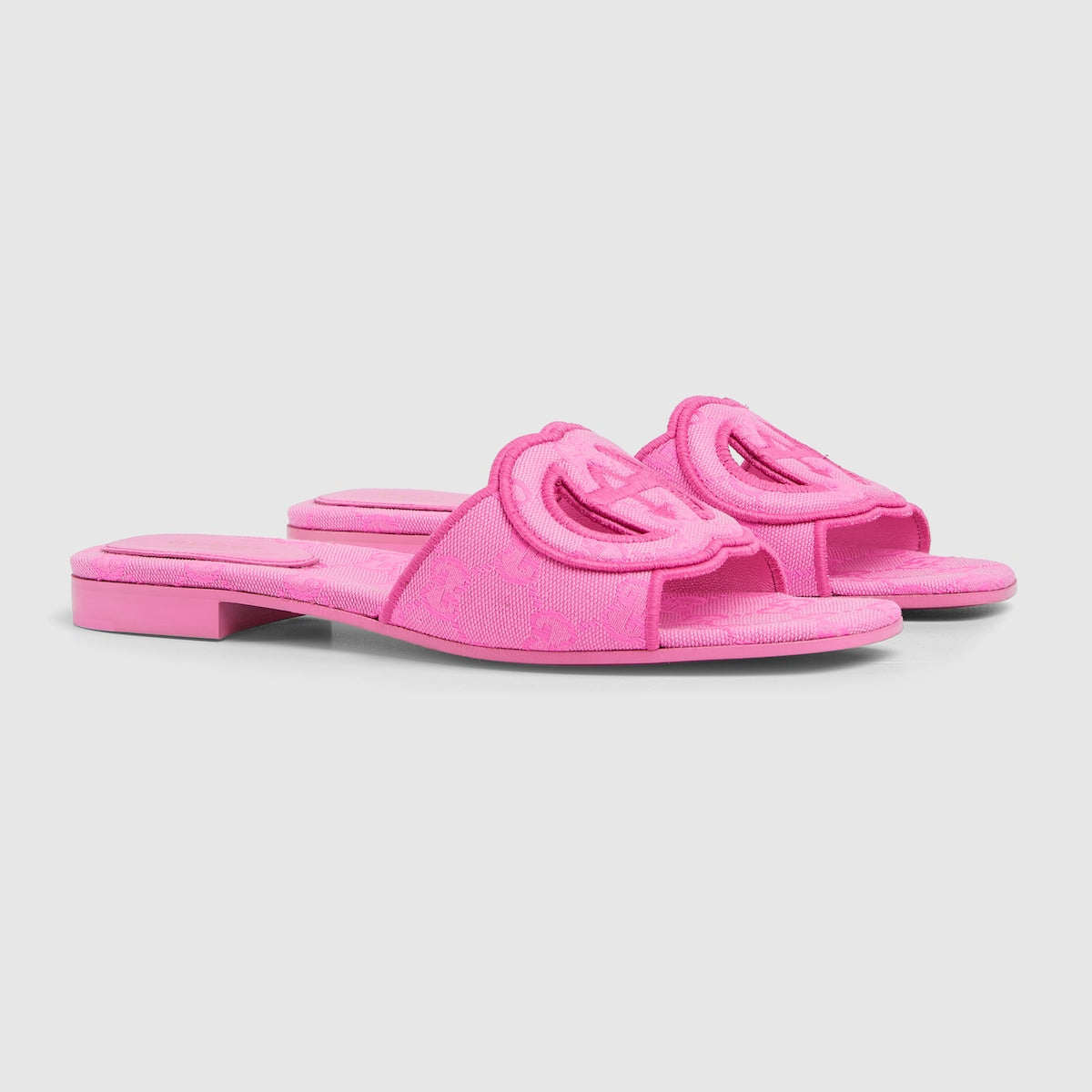 Women's Interlocking slide sandal – pink GG canvas Women's Piping detail Interlocking G cut-out Leather sole Flat Heel – LUX VERSE Luxury Designer Fashion Outlet