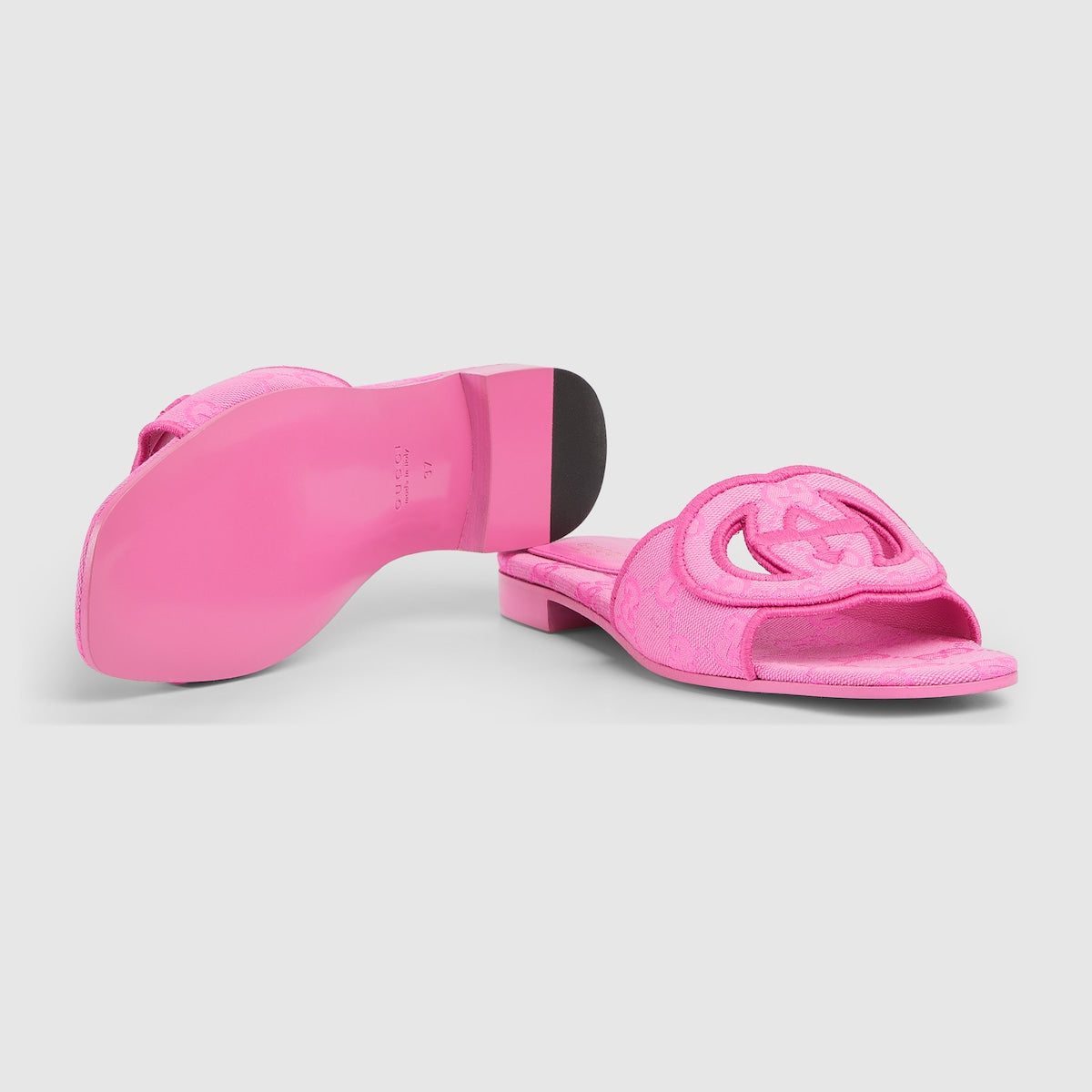 Women's Interlocking slide sandal – pink GG canvas Women's Piping detail Interlocking G cut-out Leather sole Flat Heel – LUX VERSE Luxury Designer Fashion Outlet