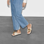 Women's Marina chain slide sandal – the elegant detail defines here this pair of slide sandal, crafted by soft – LUX VERSE Luxury Designer Fashion Outlet