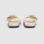 Women's Marina chain slide sandal – white leather Women's Gold-toned hardware Marina chain detail Rubber sole Flat – LUX VERSE Luxury Designer Fashion Outlet