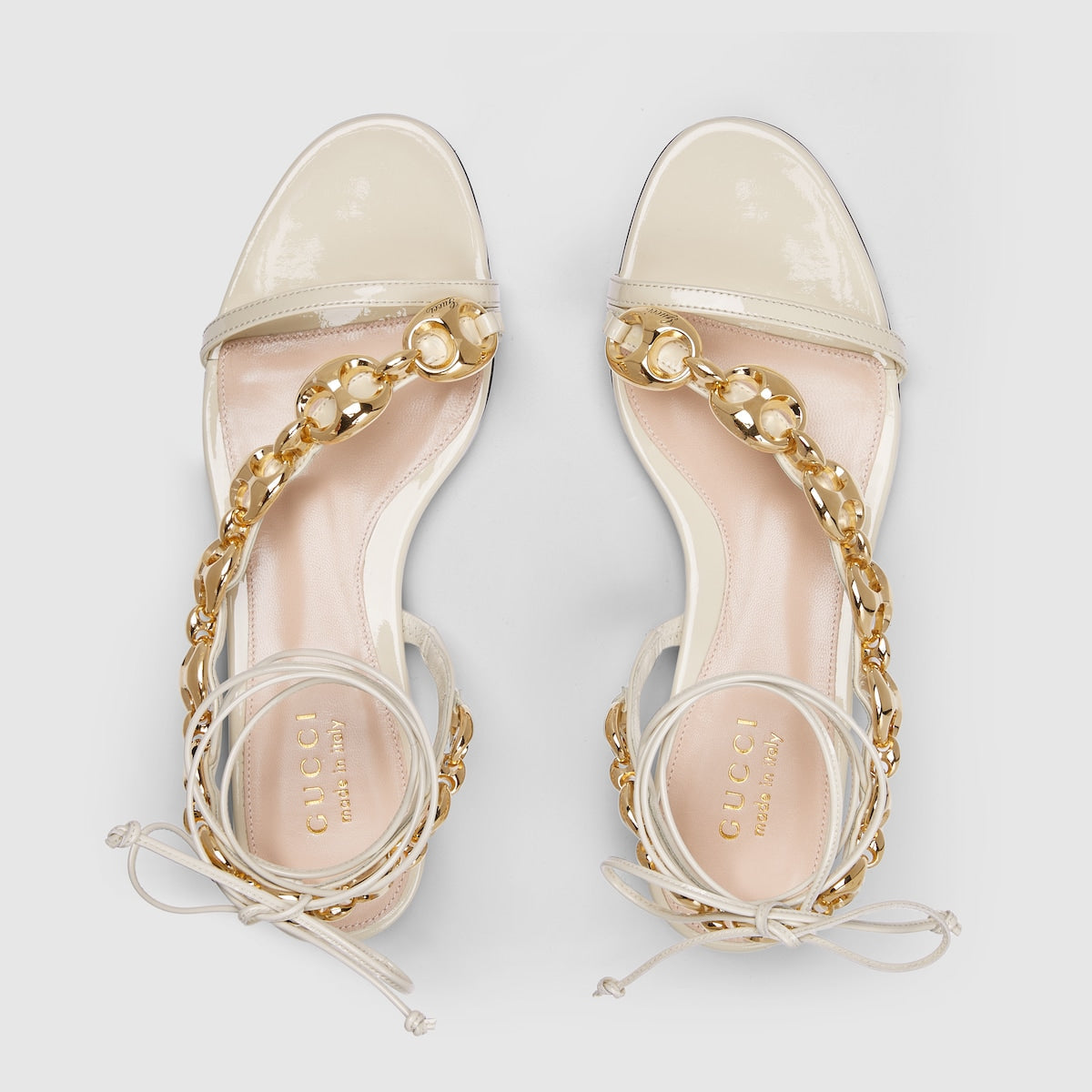 Women's Marina chain sandal – white leather Women's Marina chain detail Leather sole Strappy ankle closure Flat – LUX VERSE Luxury Designer Fashion Outlet