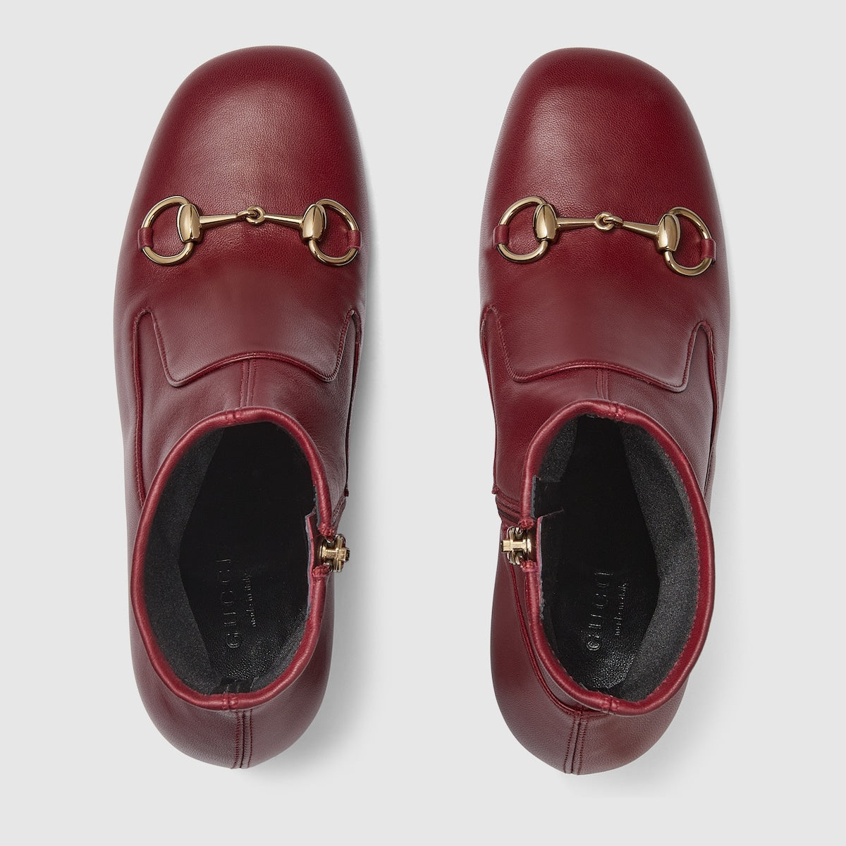 Women's Horsebit ankle bootie – rosso Ancora red stretch leather Women's Light gold-toned hardware Horsebit Soft – LUX VERSE Luxury Designer Fashion Outlet