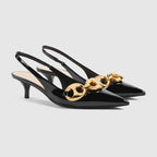 Women's Pump with Marina chain – black patent leather Women's Gold-toned hardware Marina chain detail Pointed toe – LUX VERSE Luxury Designer Fashion Outlet
