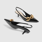 Women's Pump with Marina chain – black patent leather Women's Gold-toned hardware Marina chain detail Pointed toe – LUX VERSE Luxury Designer Fashion Outlet