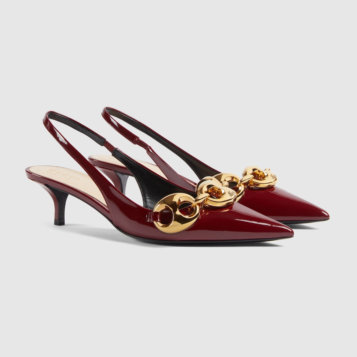 Slingback with Marina chain – rosso Ancora red patent leather Women's Gold-toned hardware Marina chain detail – LUX VERSE Luxury Designer Fashion Outlet