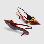 Slingback with Marina chain – rosso Ancora red patent leather Women's Gold-toned hardware Marina chain detail – LUX VERSE Luxury Designer Fashion Outlet
